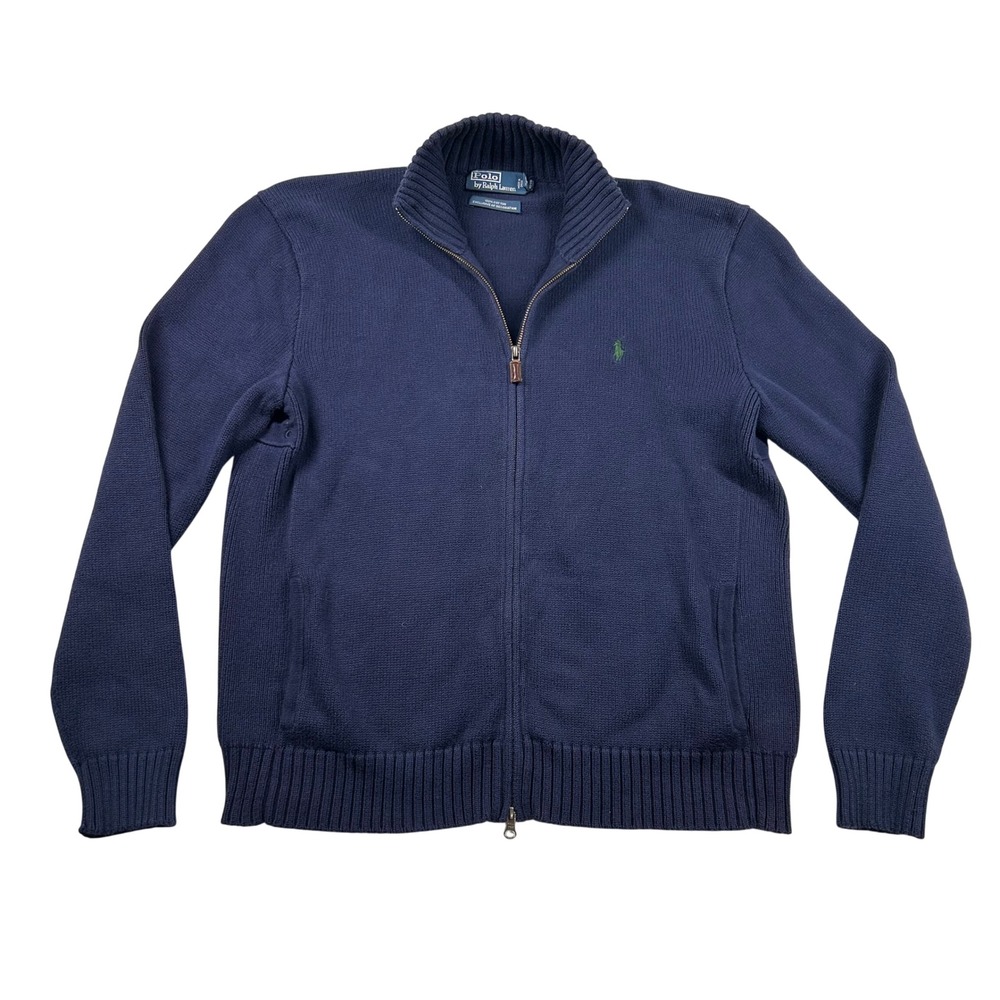 Polo Ralph Lauren Sweater Mens L Mock 1/4 Zip Navy Blue Cotton Knit Preppy Vent